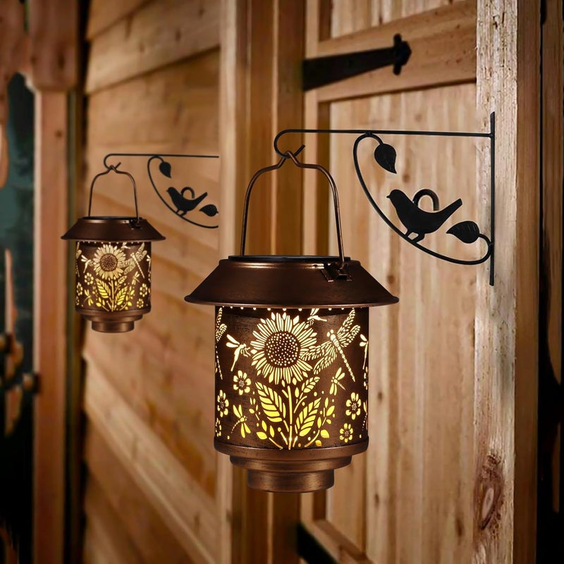 Doogarden Solar Lantern Outdoor Hanging Sunflower Lights Gifts for Women Mom Metal Garden Decor Outside Waterproof LED Lanterns for Patio(Dragonfly + Sunflower-2pack) - Image 5